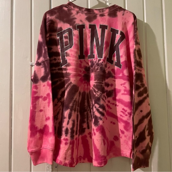 PINK Victoria's Secret Tops - Vs pink glitter shine tie dye sweatshirt oversized small NWT